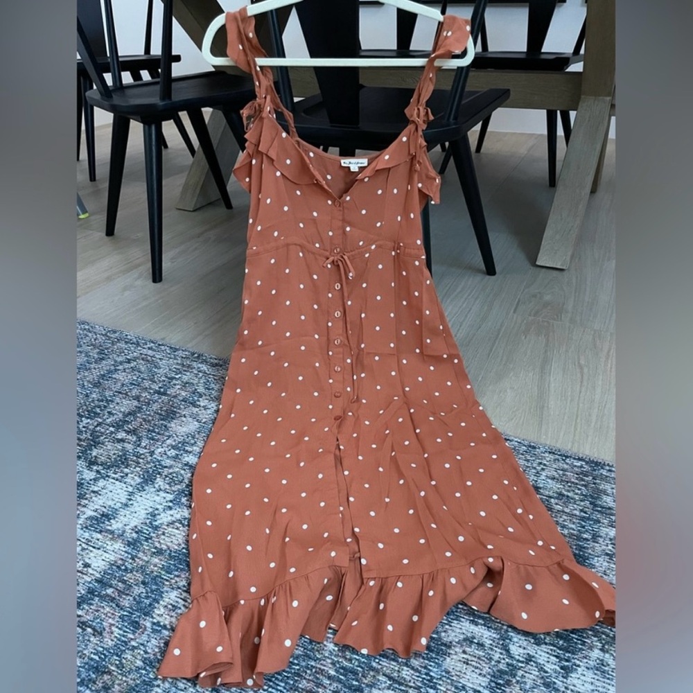 For love and lemons burnt orange/polka dot midi dress